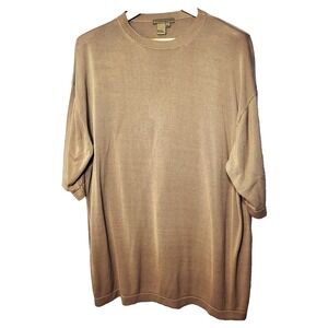 Tulliano Mens Tan Short Sleeve Silk Top Drop Shoulder Light Weight Sz XXL Luxury
